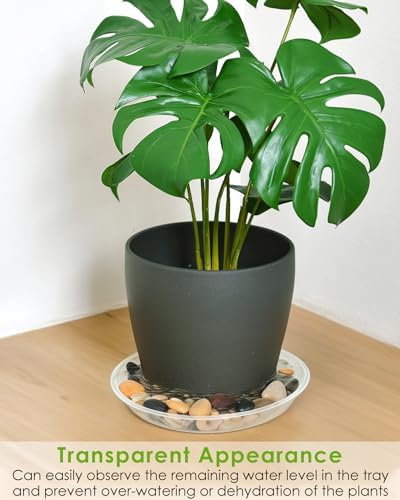 PACETAP 16 inch Plant Saucer Pot Tray 5 Pack, Large Thickened PP Plastic Flower Planter Water Drip Trays for Indoor Outdoor Garden, Semi-Transparent Planter Water Catcher for Pot, Plant Dish - Image 4