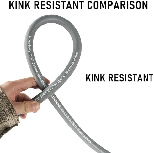 Hourleey Pressure Washer Hose 100FT, Kink Resistant High Tensile Wire Power Washer Hose, Rubber Wire Braided with 3/8" Quick Connect for Hot/Cold Water, 4000 PSI, Gray - Image 3