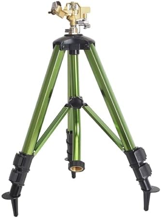 Heavy-Duty Brass Impact Sprinkler on Tripod Base, 360 Degree, 50 Feet Large Area Coverage, Adjustable Water Sprinkler, 3/4 Inch Connector Extension Legs Flip Locks by QIZHIMEI