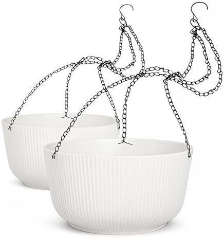 Dexceder 11.2 Inch Self Watering Hanging Planter (2 Pack, White) by Dexceder