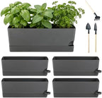 4 Pack Self Watering Pots for Indoor Plants 17 Inches Window Boxes Planters Rectangular Flower Pots Rectangle Herb Pots Large Plant Pots with Drainage Holes and Saucers Windowsill Planter, Grey by KvyusFlourish