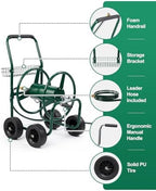 Outvita 250 FT Duty Hose Reel Cart, 4 PU Wheel Garden Storage Cart, Green - Image 5