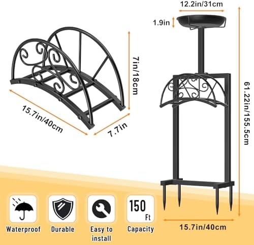 Garden Hose Holder, Freestanding Holds 150ft with Bird Feeder - Image 4