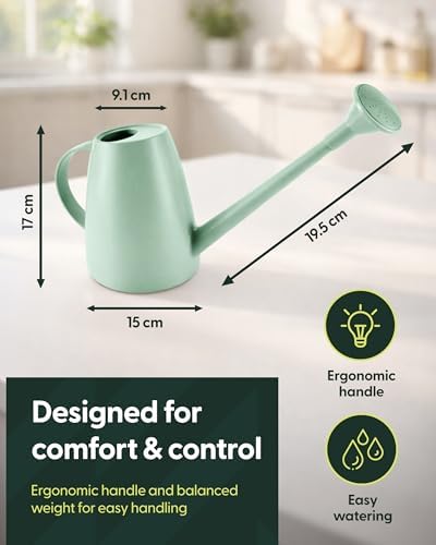 Keplin - 1.8L Plastic Watering Can with Plastic Sprinkler Rose - Durable Garden Watering Jug for Plants & Flowers - Easy Pour Outdoor & Indoor Watering Can (Sage Green) - Image 3