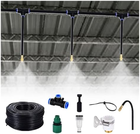 Industrial Sprinkler System Kit, 360° Adjustable Nozzles Spray Fogging System for Factory Workshop Cooling, Dust Control & Disinfection by ERRULAN