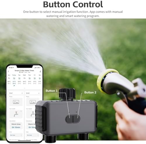 Bluetooth Sprinkler Timer 2 Zone, Smart Water Timer with APP Control, IP55 Hose Timer for Garden Yard, Rain Delay & Manual Irrigation, 7-116 psi 40-113℉ Long R - Image 5