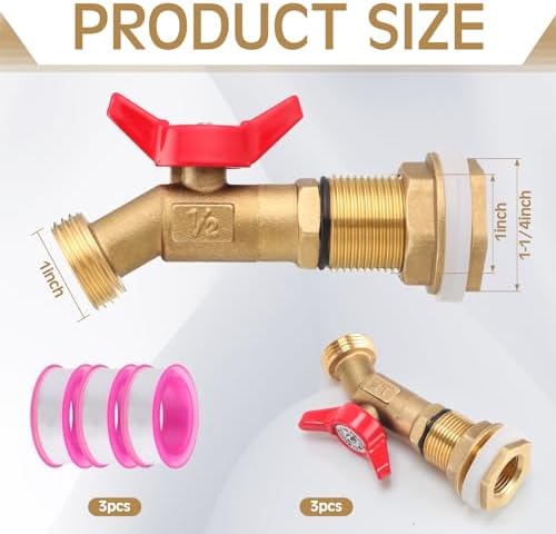 JaGely 3 Sets Brass Rain Barrel Spigot Kit with Heavy Duty Bulkhead Fitting Quarter Turn Ball Valve Rain Barrel Faucet for Aquariums, Water Tanks, Tubs, Pools(Red) - Image 3