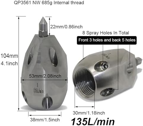 Rotating Water Spray 1 Pcs High-Pressure Stainless Steel Puncture Nozzle Cleaning and Dredging Vehicle Specific Universal Rotary Ceramic Nozzl - Image 2