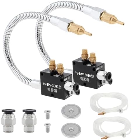 Mist Coolant Lubrication Spray System YS-BPV-300 for Milling & Engraving Machine, 1/4" and 8mm Air Inlet Hose Connector, Cutting Cooling Mister, Pack of 2 by CLAHJQX