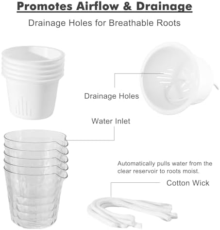 8.5 Inch Self Watering Plant Pots for Indoor Plants 6 Packs African Violet Pot, Self Watering Planters for Herb, Orchid, Devil's Ivy, Flower Houseplant Planters, Clear Plant Pots, White - Image 3