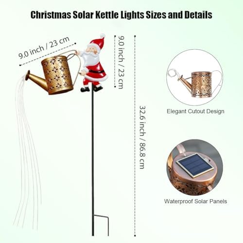 2 Pack Solar Christmas Lights Outdoor - Creative Santa Claus with Watering Can Solar Lights, Metal Waterproof Garden Stake Lights for Yard, Lawn, Patio, Pathway Holiday Decor (Warm White) - Image 7