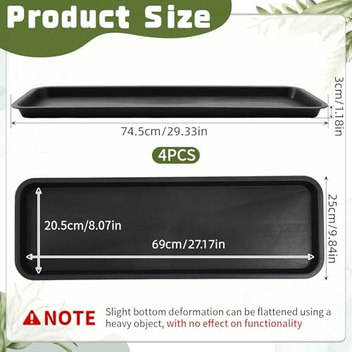 Cinnvoice 4 Pack Black Rectangle Plant Saucer, 30 x 9.8 x 1.2 Inch - Image 2