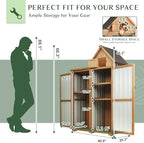 Outdoor Storage Cabinet Weatherproof with 3 Adjustable Shelves, 66'' H Wood & Metal Storage Shed with Lockable Doors & Waterproof Roof, Outside Garden Tool Sheds, Brown - Image 2