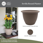 The HC Companies Sevilla Flower Planters - Durable Outdoor & Indoor Planter - Round Lightweight Self Watering Plant Pots for Herbs & More (16" Cappuccino, Pack of 1) - Image 2
