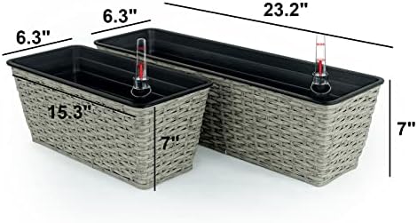 Planters, Self-Watering Rectangle Wicker, 2-Pack, 23 Inch, Gray - Image 2