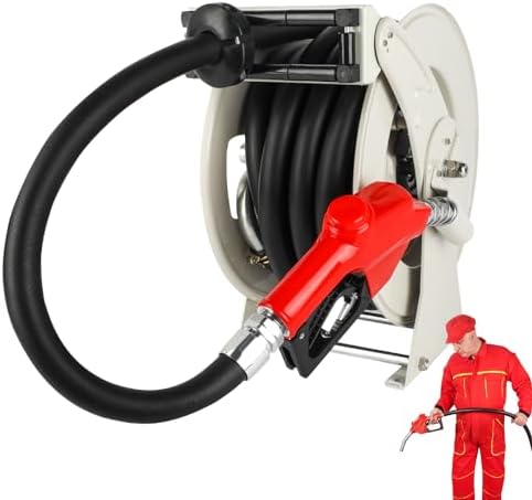 Fuel Hose Reel 1" x 33Ft, Retractable Ratchet Reel with Fueling Nozzle by Ecojoy