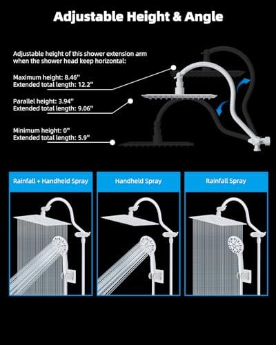 Hibbent All Metal High Pressure Rainfall 10'' Shower Head with Handheld - Image 6