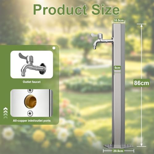 304 Stainless Steel Vertical Garden Water Column, Freestanding Hose Stand with Faucet, Outdoor Antifreeze Faucet Dispenser, Hydrant Water Feature Fountain(Wide Height: 86cm/33.9in) - Image 2