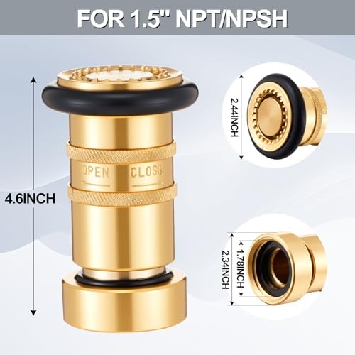 Shimeyao 1.5" NPT/NPSH 2 Pcs Fire Hose Nozzle Brass Adjustable Jet Fog - Image 2