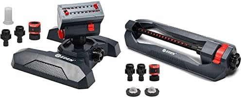 Eden 95124 Adjustable 4-Way Mini Turbo Oscillating Sprinkler W/Quick Connect Starter Set, Covers up to 4,069 sq. ft. Heavy Weight Base and Eden 96213 Lawn & Garden Essential Oscillating Sprinkler | Water Sprinkler for Yard,Covers up to 3,600 sq. ft., H... by Unknown