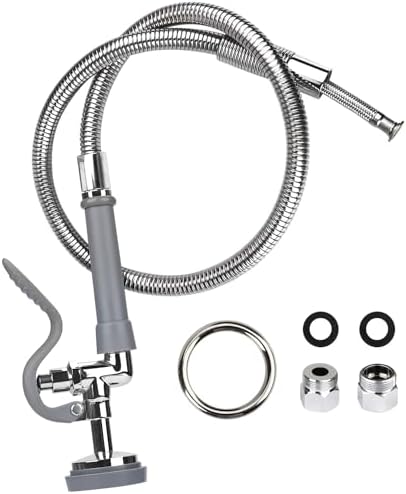 COOLWEST Commercial Pre-Rinse Hose with Sprayer 38 Inch Flexible Stainless Hose with Spray Valve Replacement Kit for Wall Mount Commercial Kitchen Sink Faucet(Grey) by COOLWEST