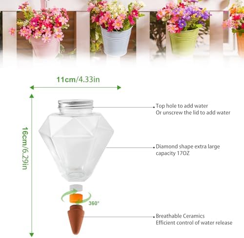 Watering Globes XL - 6 Pcs Diamond Plastic Shape Plant Watering Globes Self Watering Planter Insert 17oz Large for Indoor＆Outdoor Plants Watering Bulbs - Image 6