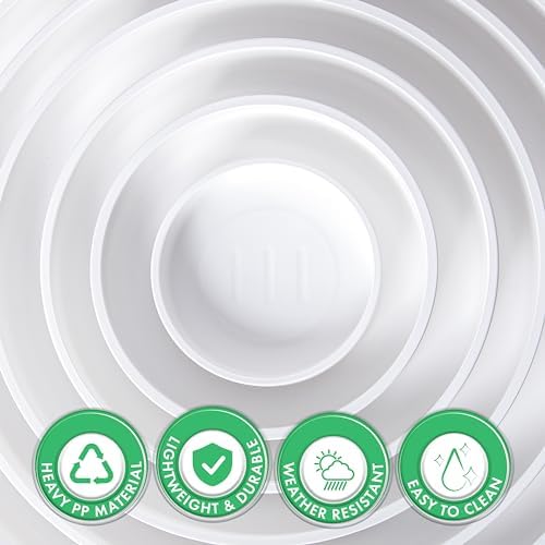 Phoenix Vine 14 Inch Plastic Plant Saucer Water Drip Tray, Heavy Sturdy Round Plant Drainage Tray for Indoors Outdoor, Matte White, 21-TY-14W-1 - Image 4