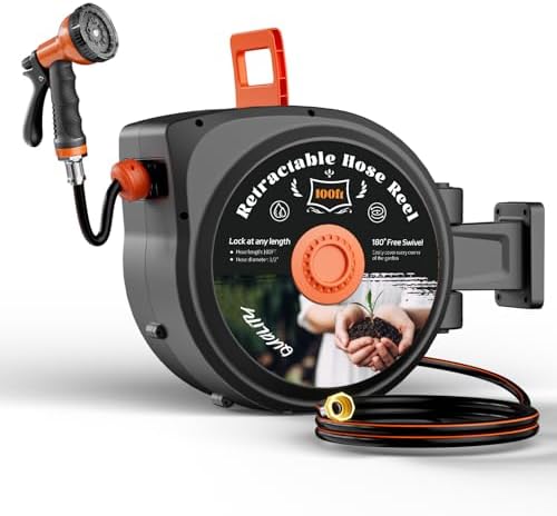 TABU 1/2 Inch x 100 FT Retractable Garden Hose Reel, Wall Mounted by TABU