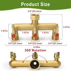 Brass Garden Hose Splitter 2/3/4 Way, Hose Splitter with Metal Shutoff Valve, Heavy Duty Outdoor Faucet and Garden Connector, Brass Extension Handle, 3/4” GHT Threads - Image 2