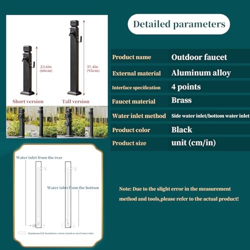 Floor Mounted Faucet Outdoor Water Pipe Vertical Fountain Irrigation Column,Freestanding Vertical Garden Water Column - Durable Black Square Faucet Post for Outdoor Irrigation, Perfect Hydra - Image 5