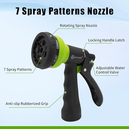AUTOMAN Recoil Garden Water Hose 50 ft, EVA Curly Water Hose with Brass Connectors, Garden Hose Coil,Includes 7-Pattern Function Sprayer,Retractable,Corrosion Resistant Garden Coil Hose.Green - Image 5