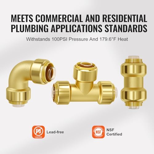 VEVOR Brass Pipe Fittings Push-Fit,Combination,1/2" 25PCS - Image 5