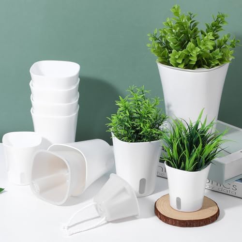 18 Pcs Self Watering Pots 3 Sizes Plastic Self Watering Planters Small Flower Plant Pot with Inner White Pot for Indoor House Plants, Flower (3", 4", 5") - Image 4