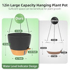 ZMTECH 12 Inch Large Self Watering Hanging Planters for Indoor Outdoor Plants - Water Level Indicator & Removable 60 Oz Reservoir, 1 Pack Plastic Hanging Basket for Window Porch Garden Balcony, Black - Image 3