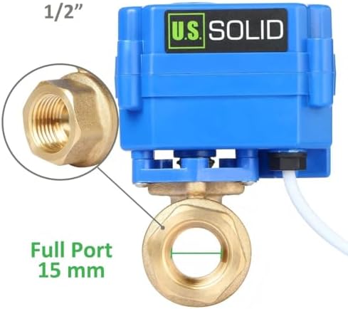 U.S. Solid 1/2" Motorized Ball Valve - 9-24V DC Brass Electric Valve, Normally Closed (N.C.), Full Port, 5-WIRE Control with Open/Closed Signal Output - Image 6