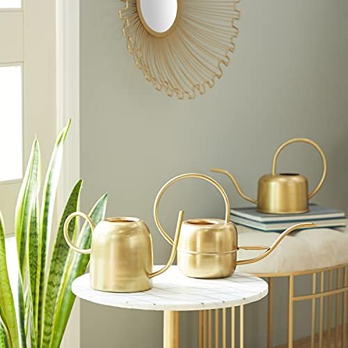Deco 79 Metal Watering Can Indoor Outdoor Planter Small Planter Pot, Set of 3 Planters 7", 8", 9" H, Gold - Image 2