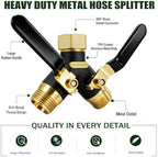 Garden Hose Splitter 2 Way Heavy Duty, Metal Body Water Hose Splitter with Shut-Off Valve, Full Flow Hose Bib Splitter, 3/4'' GHT Y Hose Connector For Outdoor Spigot Faucet - Image 2