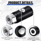 4 Pack 3/8" Npt Industrial Air Coupler Set, High Flow Safety Quick Connect Fittings, 3/8" Female Npt Thread, Push Button Release for Medical, Automation Equipment, Construction - Image 3
