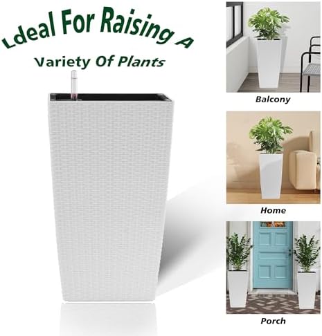 22.6 inch Planters, 22.6 Inch Square Self Watering, White, 2 - Image 3