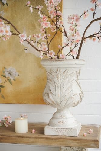 Ornate Magnesium Urn Planter, 16.9 Inch, White and Gold by Noeko