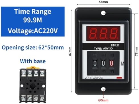 Programmable Delay Timer Relay 8-Pin with Base AC220V/DC24V Digital Display(99.9M AC220V) - Image 2