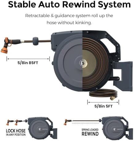 Giraffe Tools Retractable Garden Hose Reel Auto Rewind Wall Mount 5/8" 90FT - Image 6