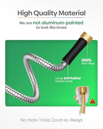 Non-Expandable Metal Garden Hose 25 Feet with Sprayer Nozzle, Flexible, No Kinking, Lightweight & Heavy Duty Water Pipe, Stainless Steel Outdoor Water Hose for Yard 25 ft, Male to Female Connector - Image 4