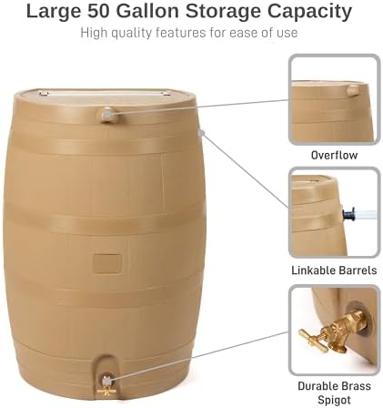 RTS Home Accents 50-Gallon Rain Barrel, Flat Back Rain Water Collection Barrel, Stand Included, Oak Color - Image 4