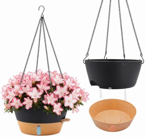 ZMTECH 12 Inch Hanging Planters for Indoor, 2 Pack Large Hanging Plant Pot with Visible Water Level and Chain, Self Watering Hanging Flower Pot for Outdoor Garden Porch(Dark Gray) by HighQualityGardeningTools