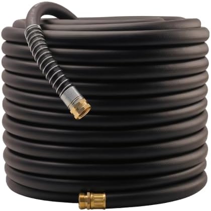 Wiseflow Garden Hose 200FT x 3/4", Heavy Duty Rubber Hose, Water Hose with Five Layered Braiding, Male Female Fittings, 1200PSI Burst, 300PSI Working for Yard, Car Wash, Pets (Black) by Unknown