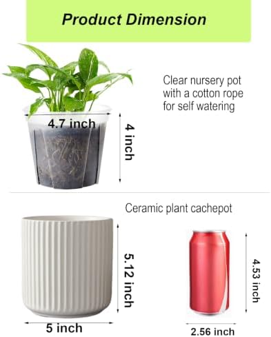 Ceramic Self Watering Plant Pot for Indoor Plant,5 inch,White,2pack - Image 2
