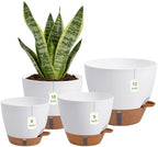 Self Watering Pots with Water Level Indicator, 12" 10" 9" 8" Large Plastic Flower Pots with Mesh Drainage Hole and Removable Saucer Reservoir for Indoor Outdoor Plants (White) by ZDZDFF