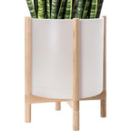 D'vine Dev Plastic Pot with Natural Wood Stand, Oatmeal, 16 in, 55-C-Y-4 by DvineDevPlanterPotsandStand