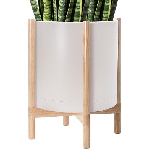 D'vine Dev Plastic Pot with Natural Wood Stand, Oatmeal, 16 in, 55-C-Y-4 by DvineDevPlanterPotsandStand